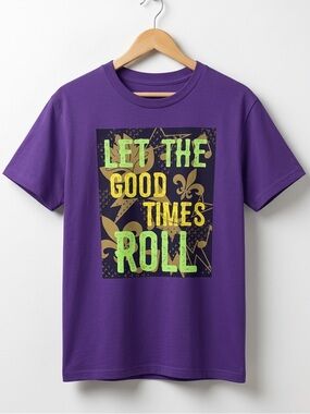 Mardi Gras New Orleans “Let The Good Times Roll” Purple Graphic Short Sleeve Tee